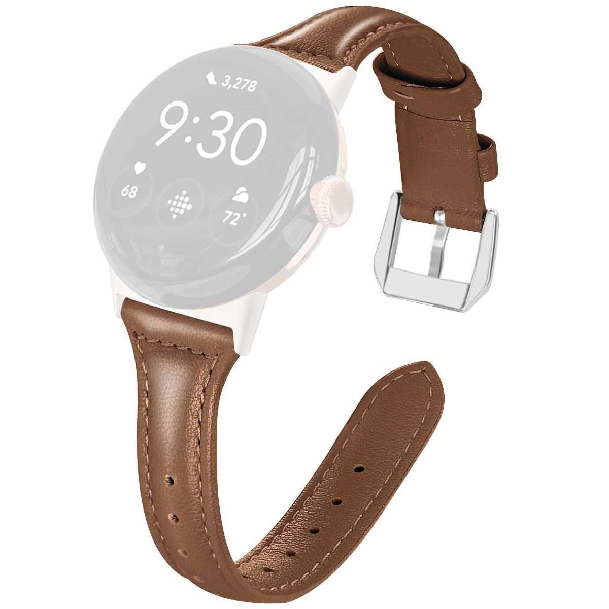 For Google Pixel Watch 4 / 3 45mm xDfind Slim Genuine Leather Watch Band(Brown)