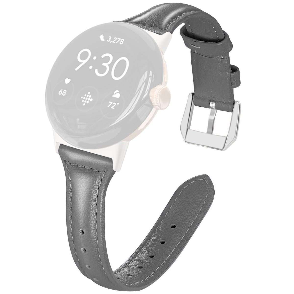 For Google Pixel Watch 4 / 3 45mm xDfind Slim Genuine Leather Watch Band(Grey)