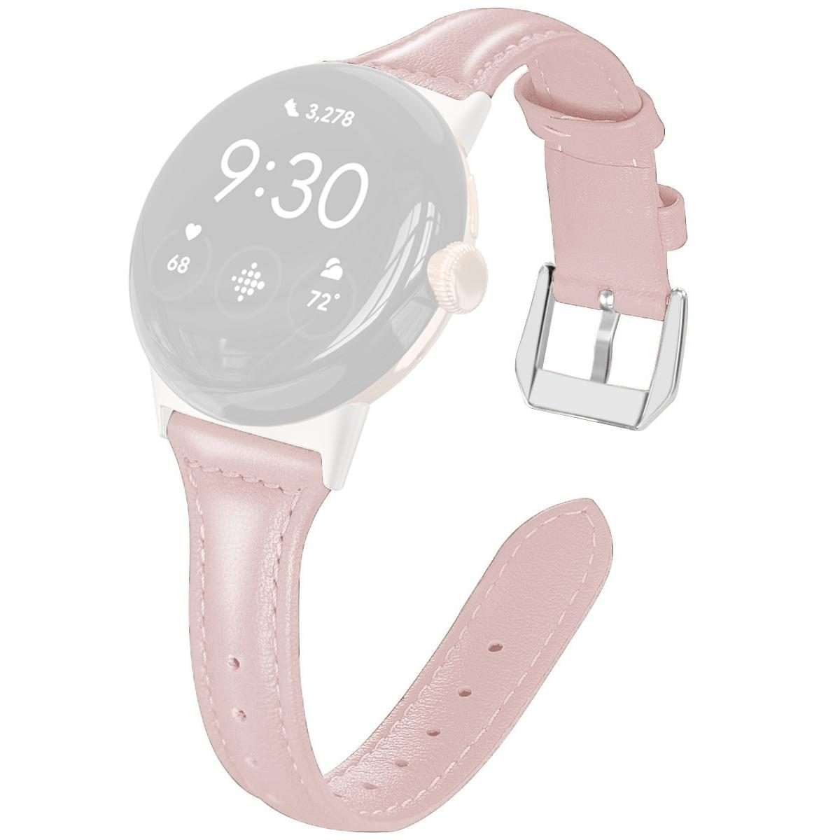 For Google Pixel Watch 4 / 3 45mm xDfind Slim Genuine Leather Watch Band(Pink)