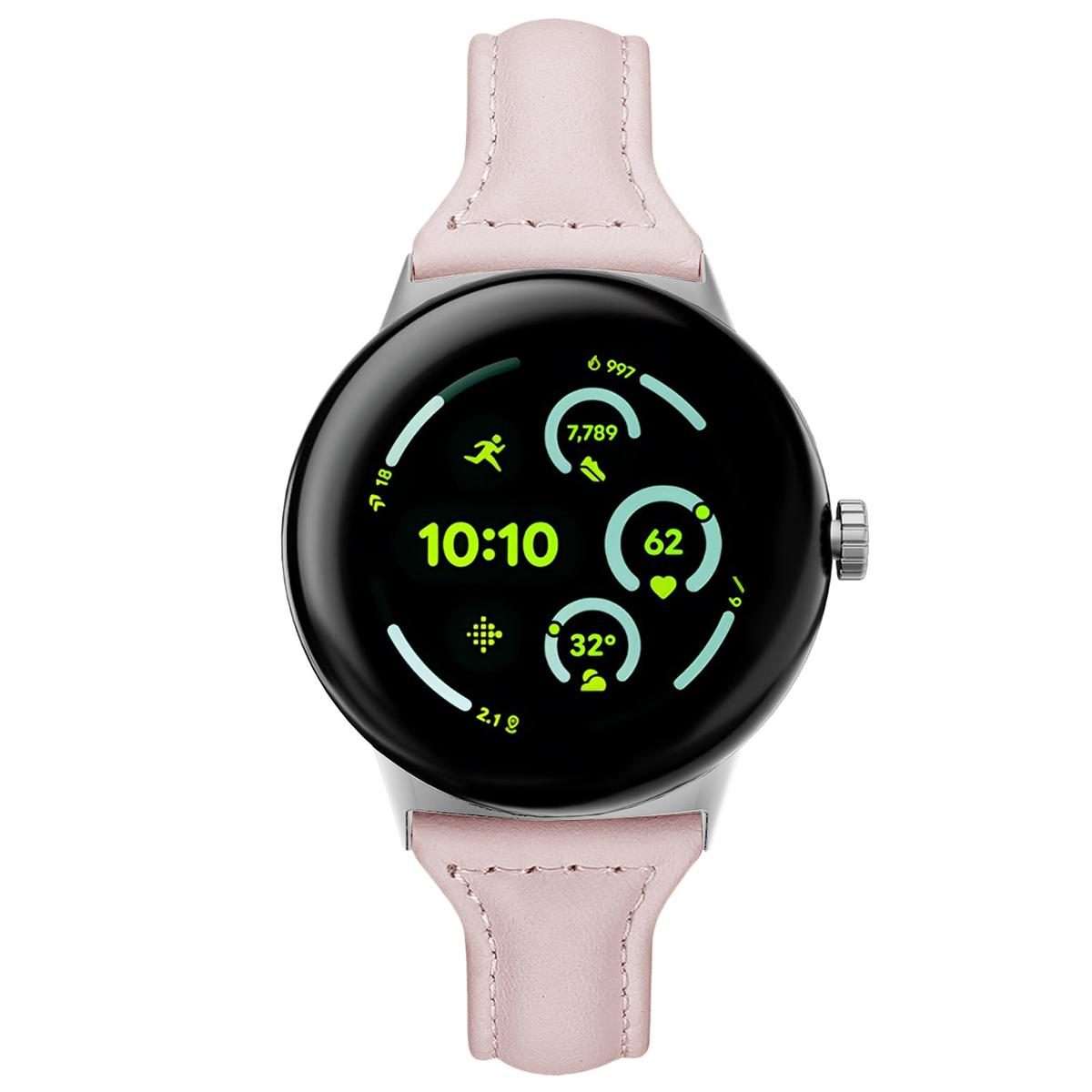 For Google Pixel Watch 4 / 3 45mm xDfind Slim Genuine Leather Watch Band(Pink)