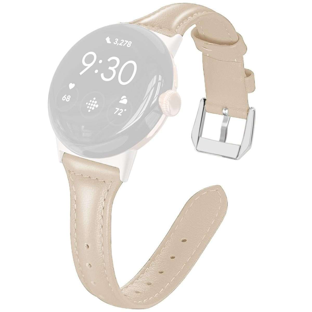 For Google Pixel Watch 4 / 3 45mm xDfind Slim Genuine Leather Watch Band(Ivory White)