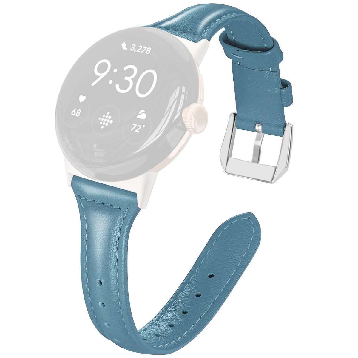 For Google Pixel Watch 4 / 3 45mm xDfind Slim Genuine Leather Watch Band(Light Blue)