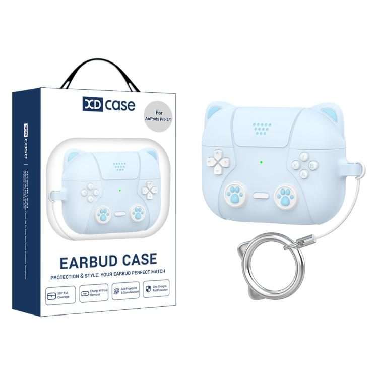 For AirPods Pro 2 / 1 XDcase Retro Cat Cartoon Silicone Earbuds Case(Blue)