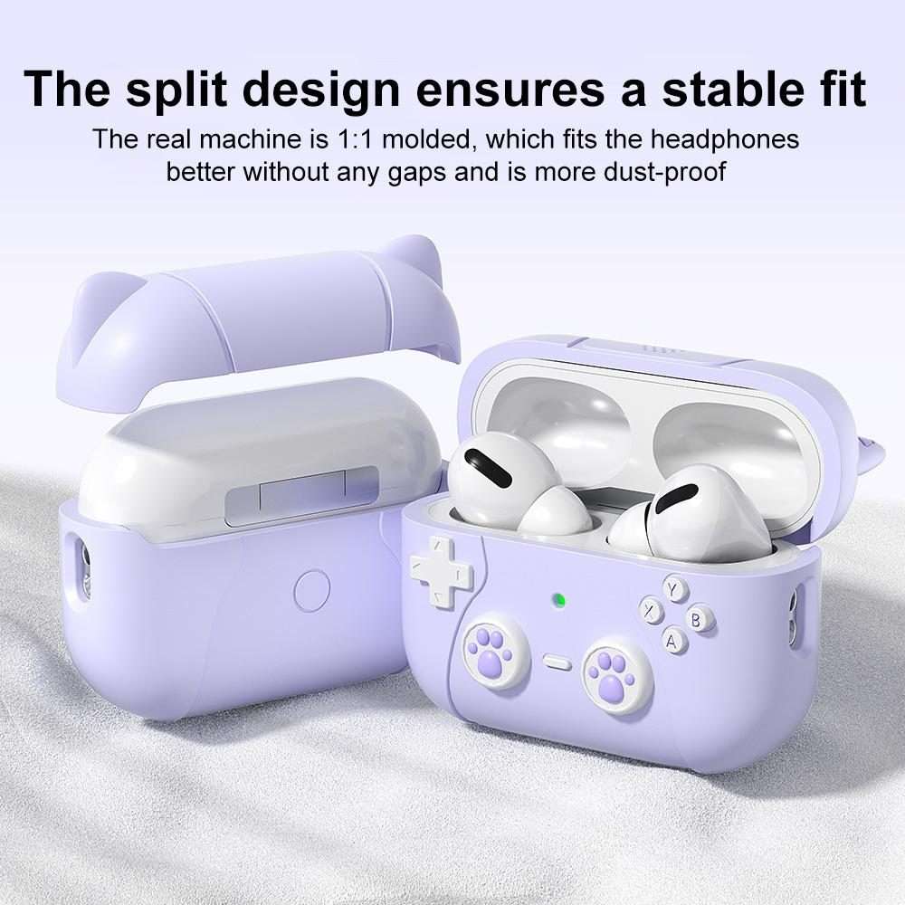 For AirPods Pro 2 / 1 XDcase Retro Cat Cartoon Silicone Earbuds Case(Blue)