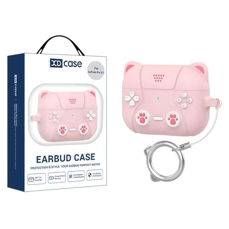 For AirPods Pro 2 / 1 XDcase Retro Cat Cartoon Silicone Earbuds Case(Pink)