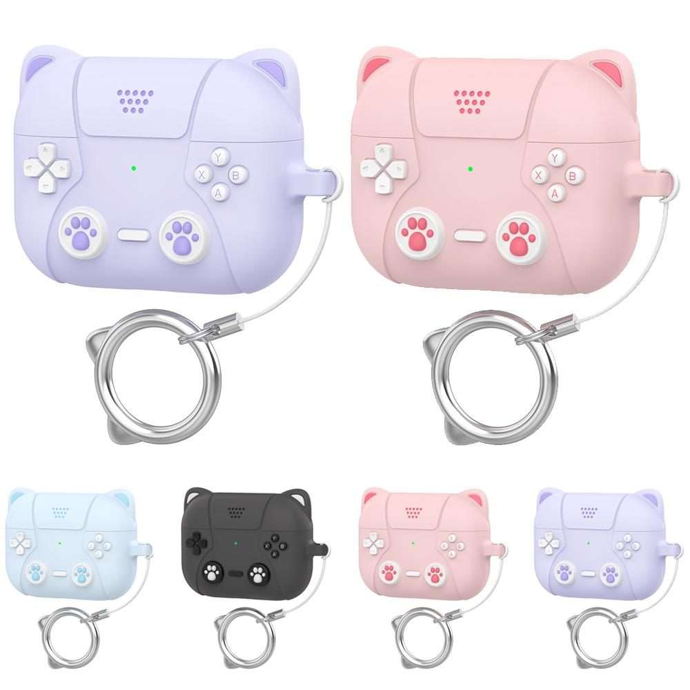 For AirPods Pro 2 / 1 XDcase Retro Cat Cartoon Silicone Earbuds Case(Pink)