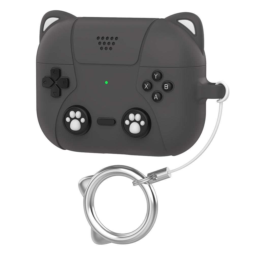 For AirPods Pro 2 / 1 XDcase Retro Cat Cartoon Silicone Earbuds Case(Dark Grey)
