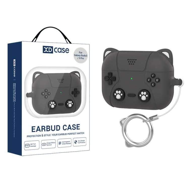 For Samsung Galaxy Buds3 / 3 Pro / 3 FE XDcase Retro Cat Cartoon Silicone Earbuds Case(Dark Grey)