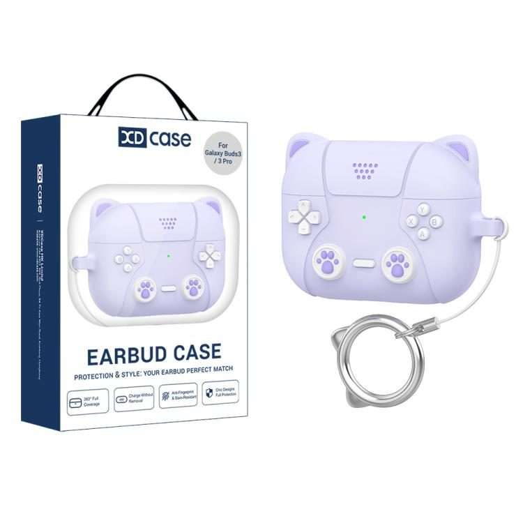 For Samsung Galaxy Buds3 / 3 Pro / 3 FE XDcase Retro Cat Cartoon Silicone Earbuds Case(Purple)