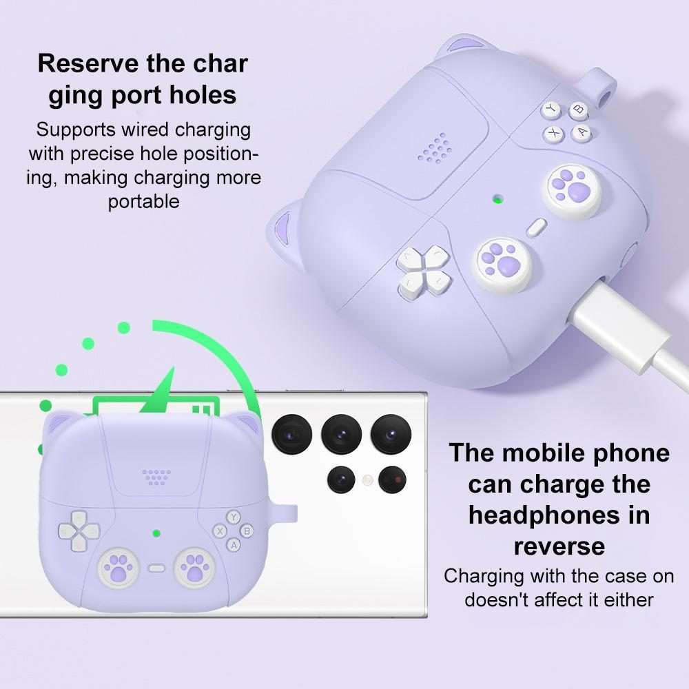 For Samsung Galaxy Buds3 / 3 Pro / 3 FE XDcase Retro Cat Cartoon Silicone Earbuds Case(Purple)