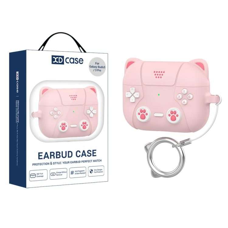 For Samsung Galaxy Buds3 / 3 Pro / 3 FE XDcase Retro Cat Cartoon Silicone Earbuds Case(Pink)