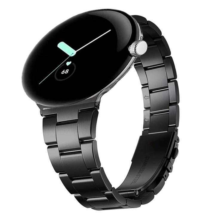 For Google Pixel Watch 4 / 3 / 2 / 1 41mm Slim Three Beads Stainless Steel Watch Band(Black)