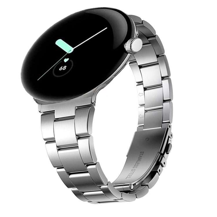 For Google Pixel Watch 4 / 3 / 2 / 1 41mm Slim Three Beads Stainless Steel Watch Band(Silver)
