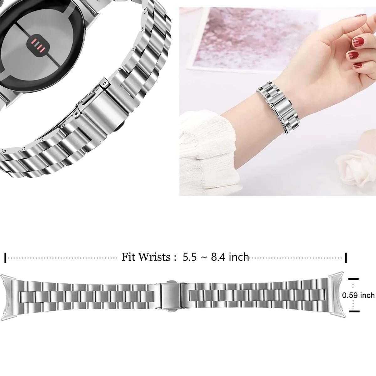 For Google Pixel Watch 4 / 3 / 2 / 1 41mm Slim Three Beads Stainless Steel Watch Band(Silver)