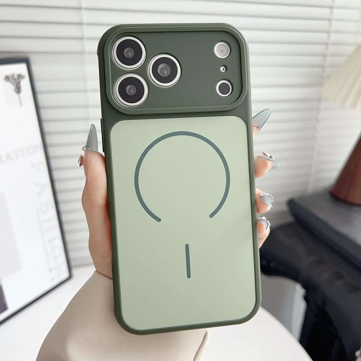 For iPhone 12 Pro Max Skin Feel Color Blocking Cooling Magnetic Phone Case(Dark Green)