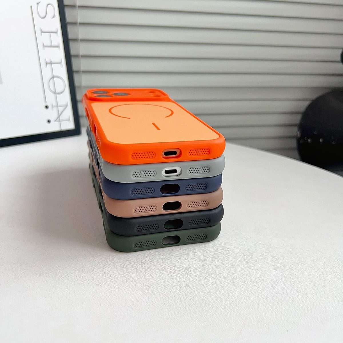 For iPhone 12 Pro Max Skin Feel Color Blocking Cooling Magnetic Phone Case(Dark Green)