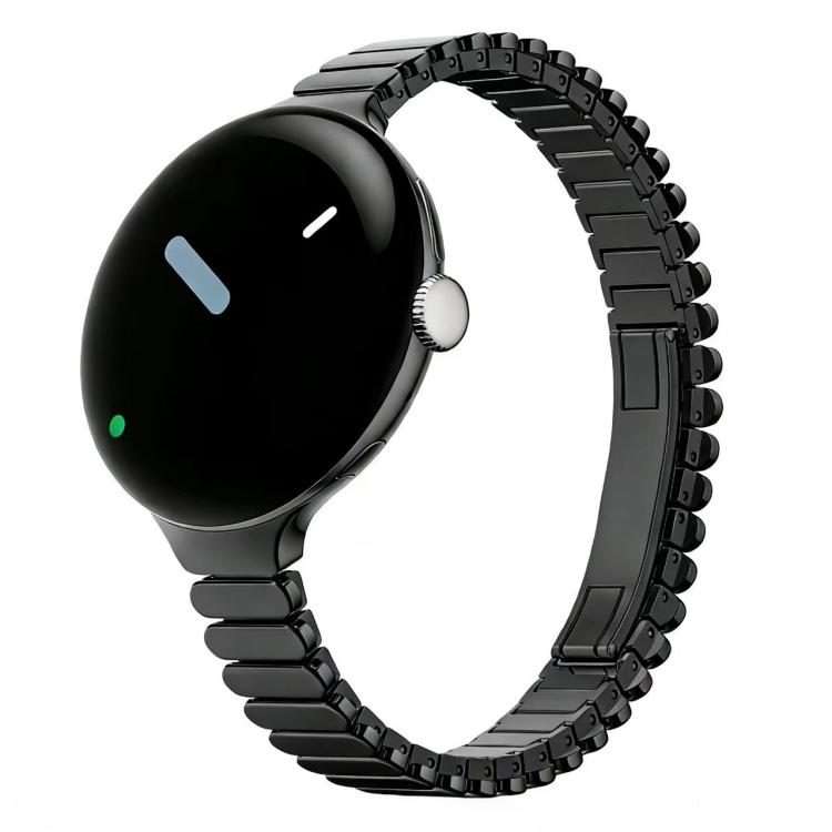 For Google Pixel Watch 4 / 3 / 2 / 1 41mm Slim Oval One Bead Butterfly Buckle Stainles ... (Black)