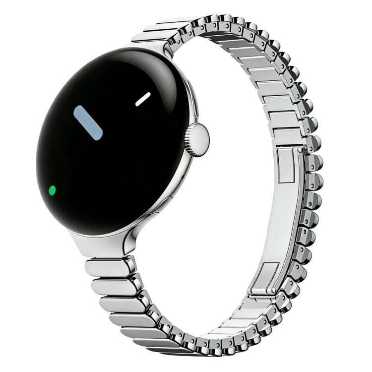 For Google Pixel Watch 4 / 3 / 2 / 1 41mm Slim Oval One Bead Butterfly Buckle Stainle ... (Silver)