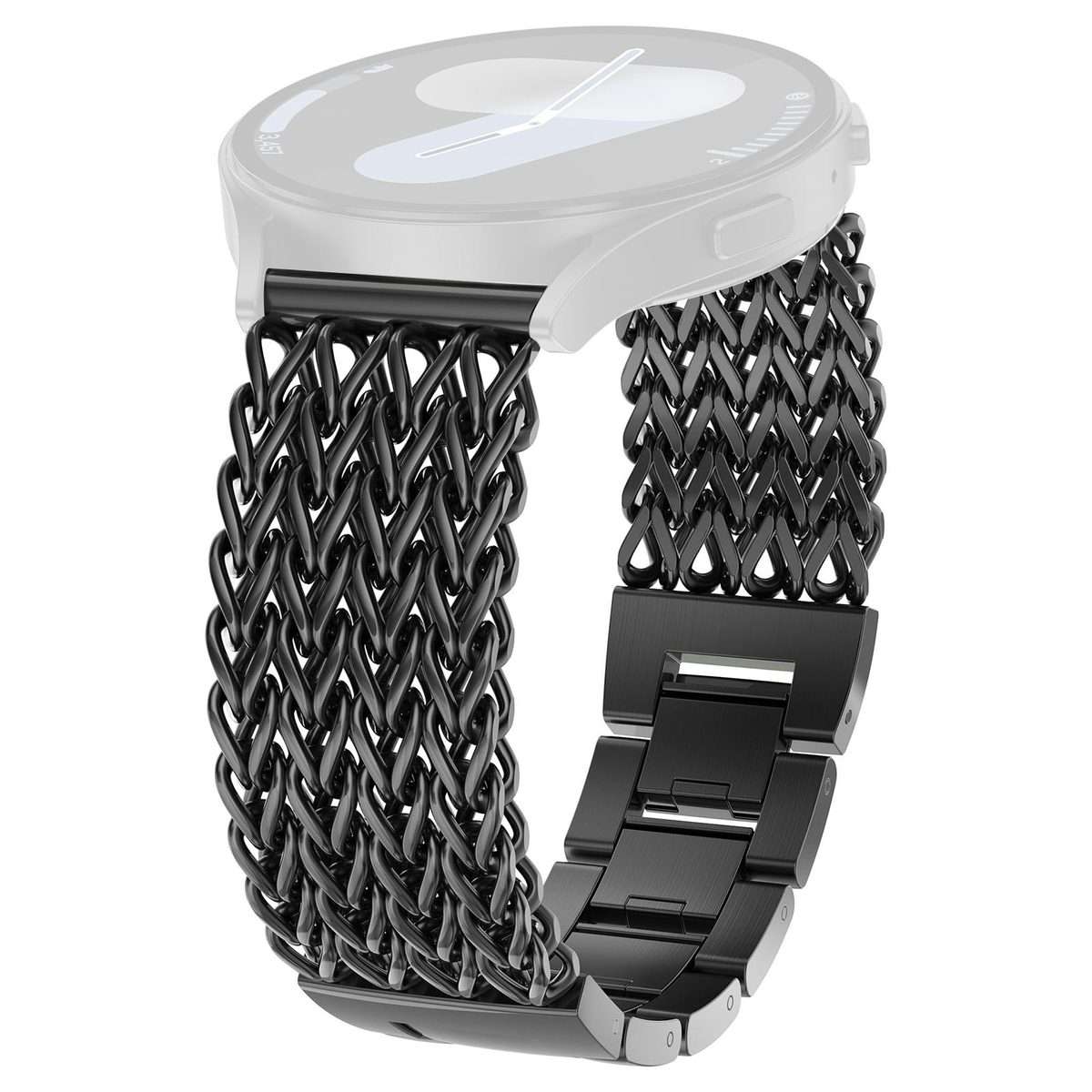 22mm xDfind Flat Head Herringbone Braided Stainless Steel Watch Band(Black)