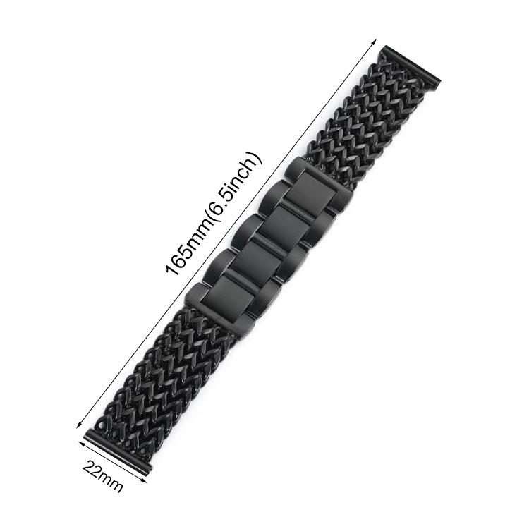 22mm xDfind Flat Head Herringbone Braided Stainless Steel Watch Band(Black)