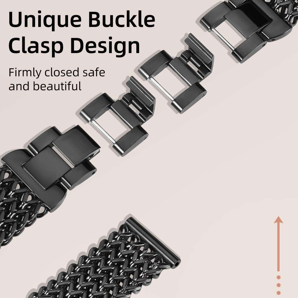 22mm xDfind Flat Head Herringbone Braided Stainless Steel Watch Band(Black)
