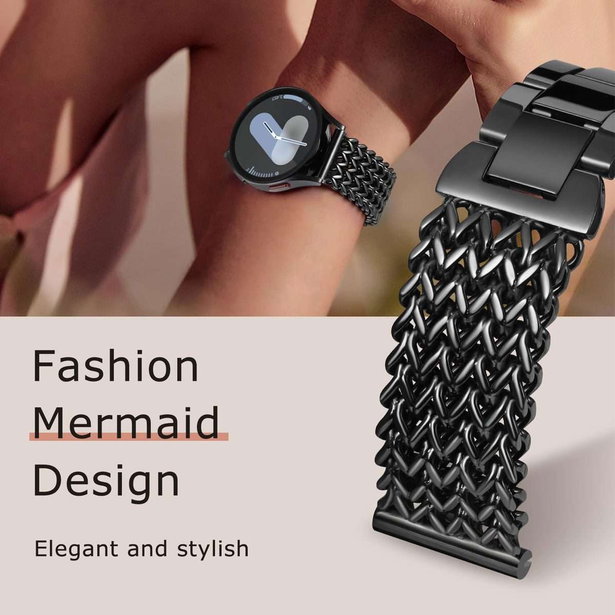 22mm xDfind Flat Head Herringbone Braided Stainless Steel Watch Band(Black)