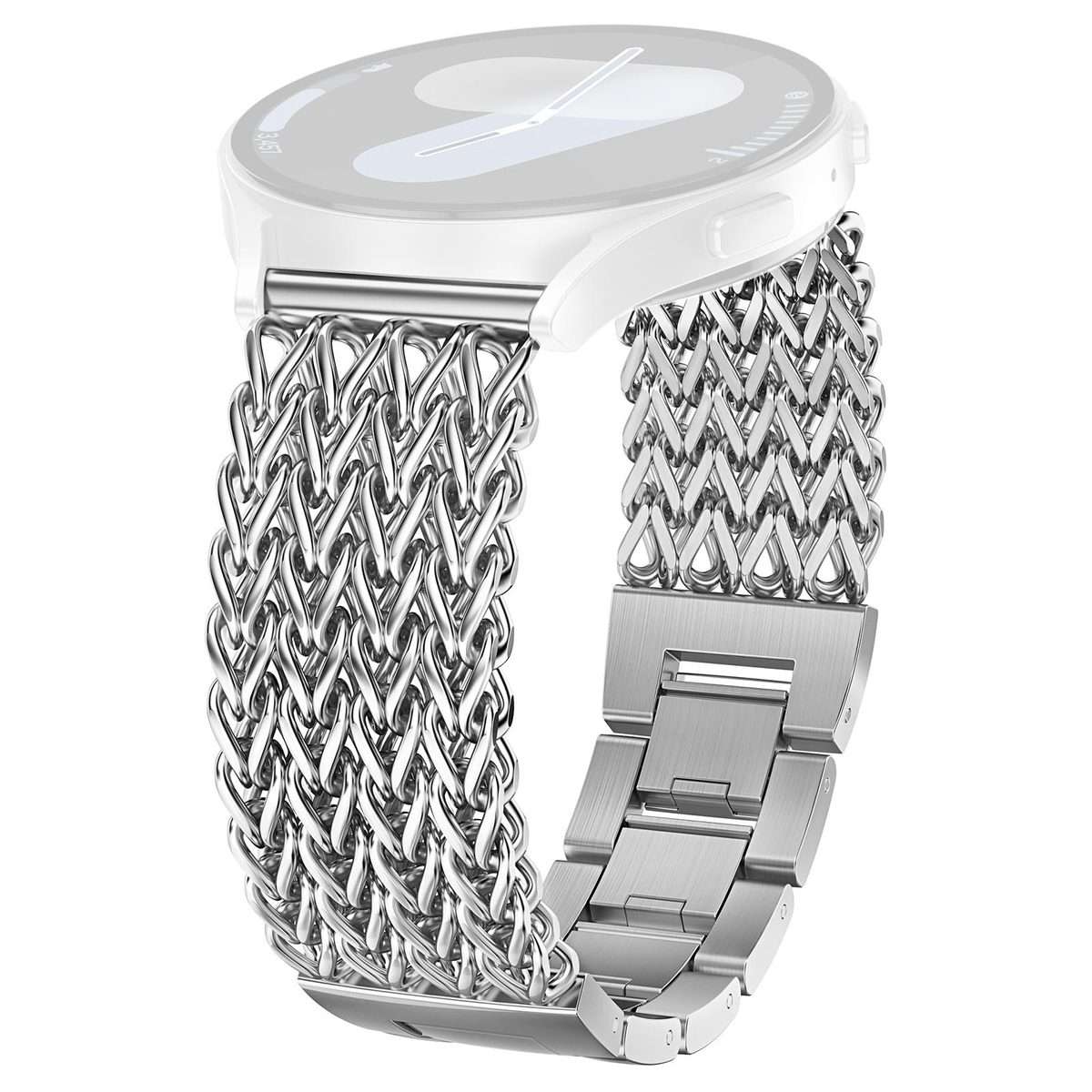 22mm xDfind Flat Head Herringbone Braided Stainless Steel Watch Band(Silver)