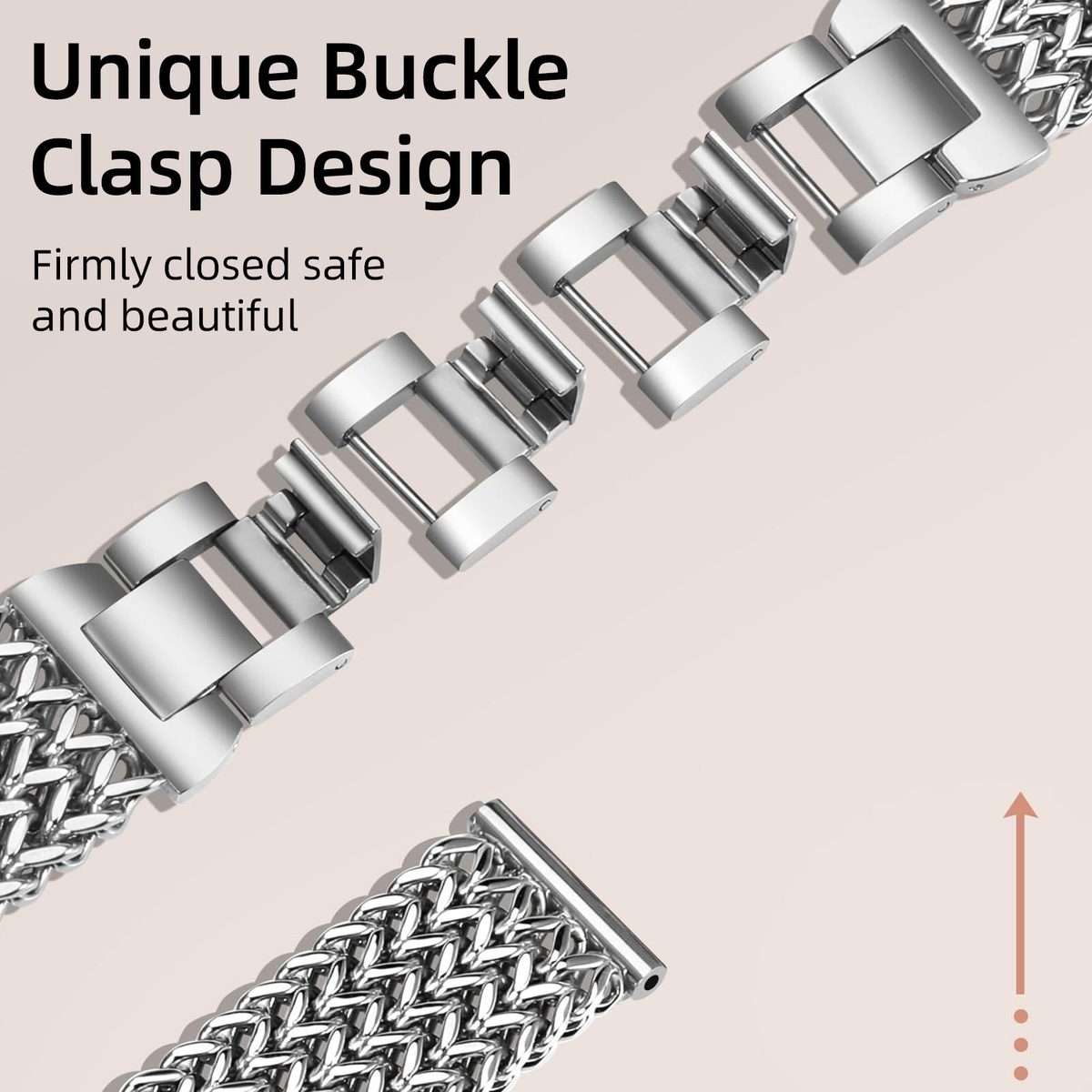 22mm xDfind Flat Head Herringbone Braided Stainless Steel Watch Band(Silver)