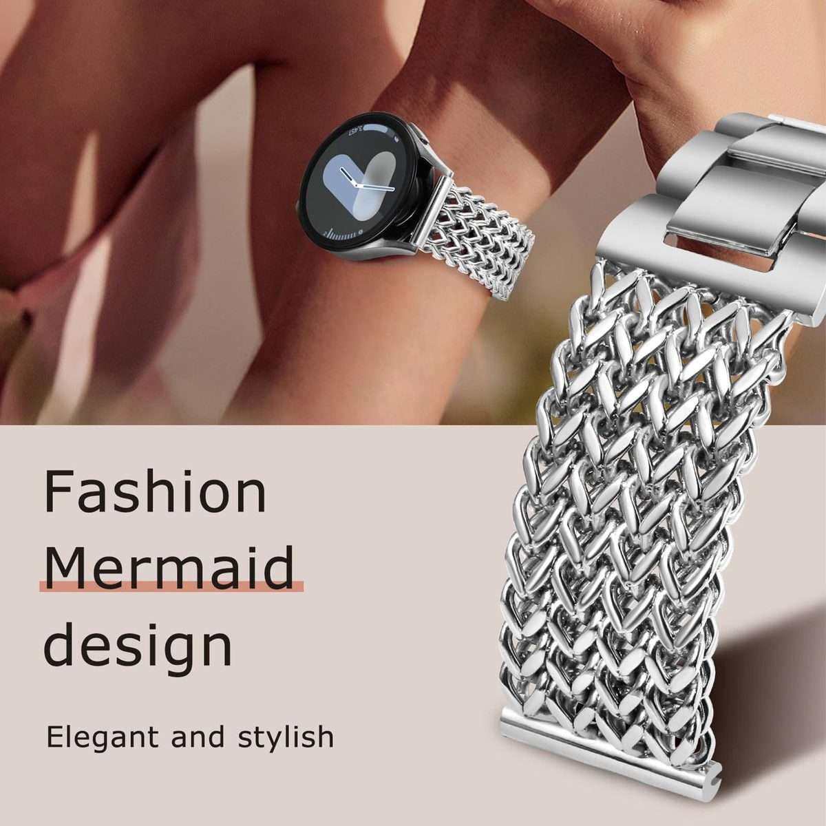 22mm xDfind Flat Head Herringbone Braided Stainless Steel Watch Band(Silver)