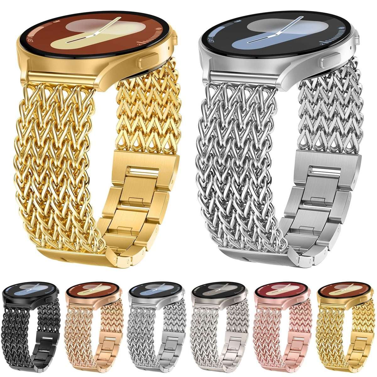 22mm xDfind Flat Head Herringbone Braided Stainless Steel Watch Band(Silver)