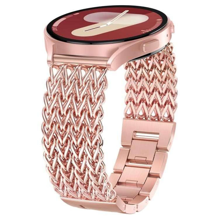 22mm xDfind Flat Head Herringbone Braided Stainless Steel Watch Band(Rose Pink)