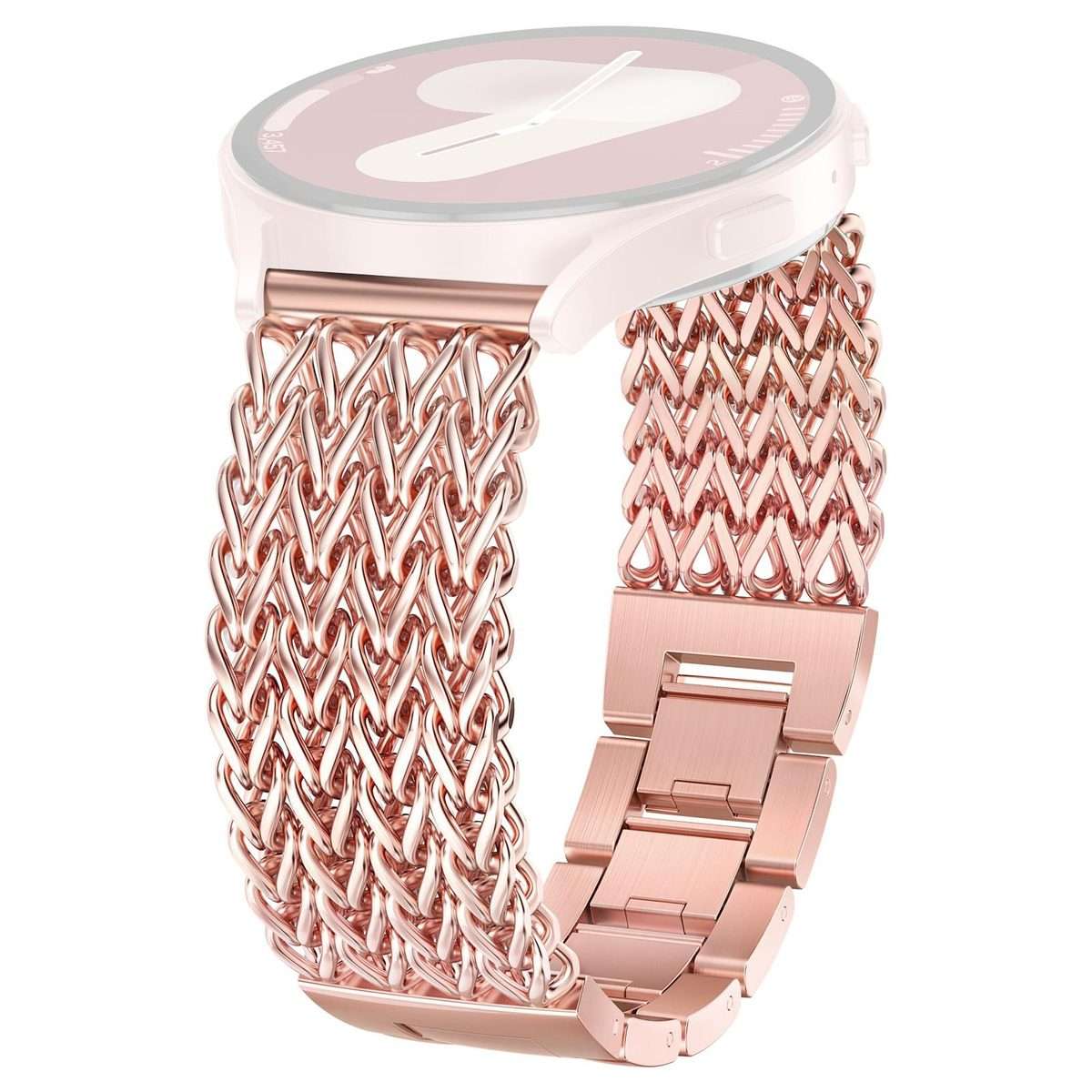 22mm xDfind Flat Head Herringbone Braided Stainless Steel Watch Band(Rose Pink)