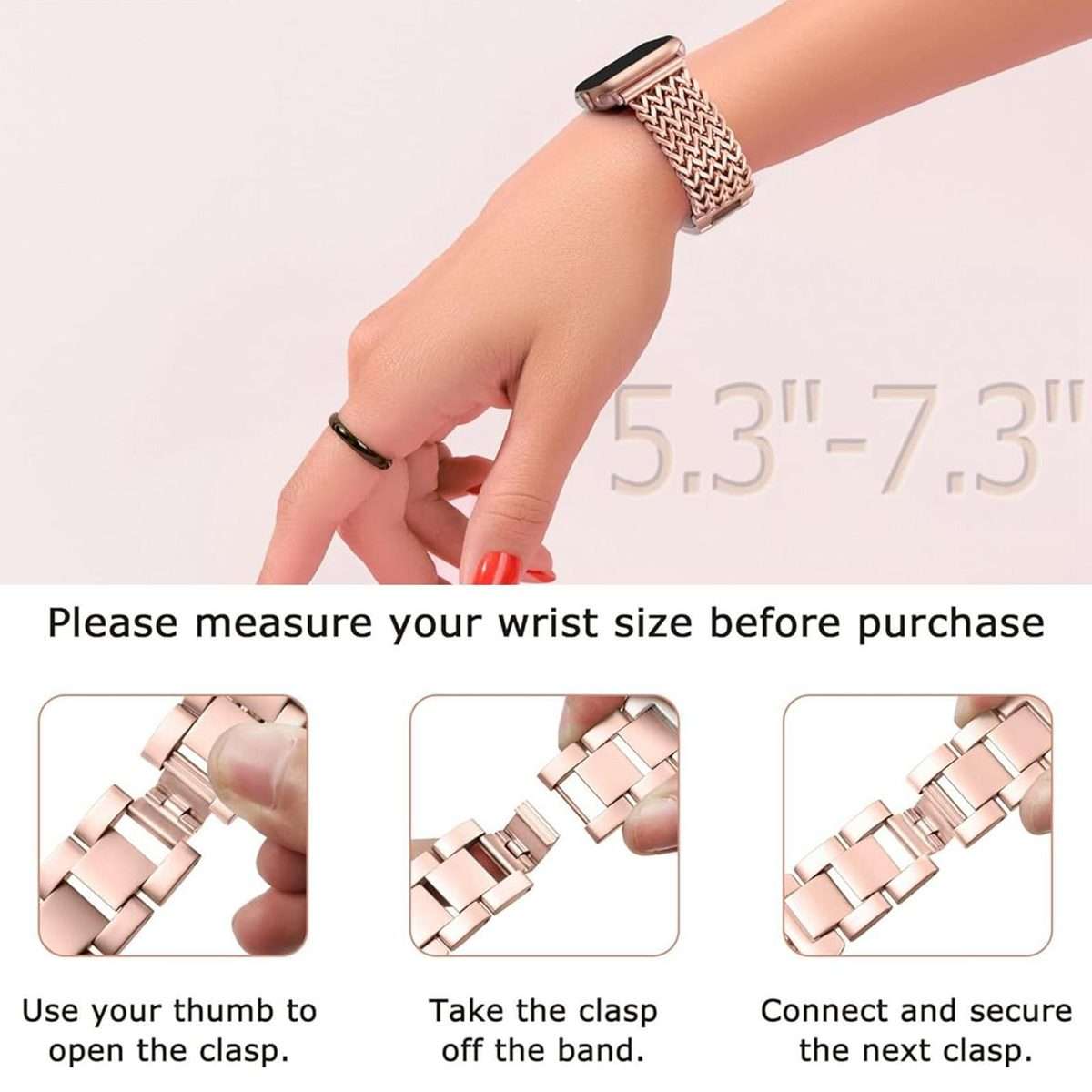 22mm xDfind Flat Head Herringbone Braided Stainless Steel Watch Band(Rose Pink)
