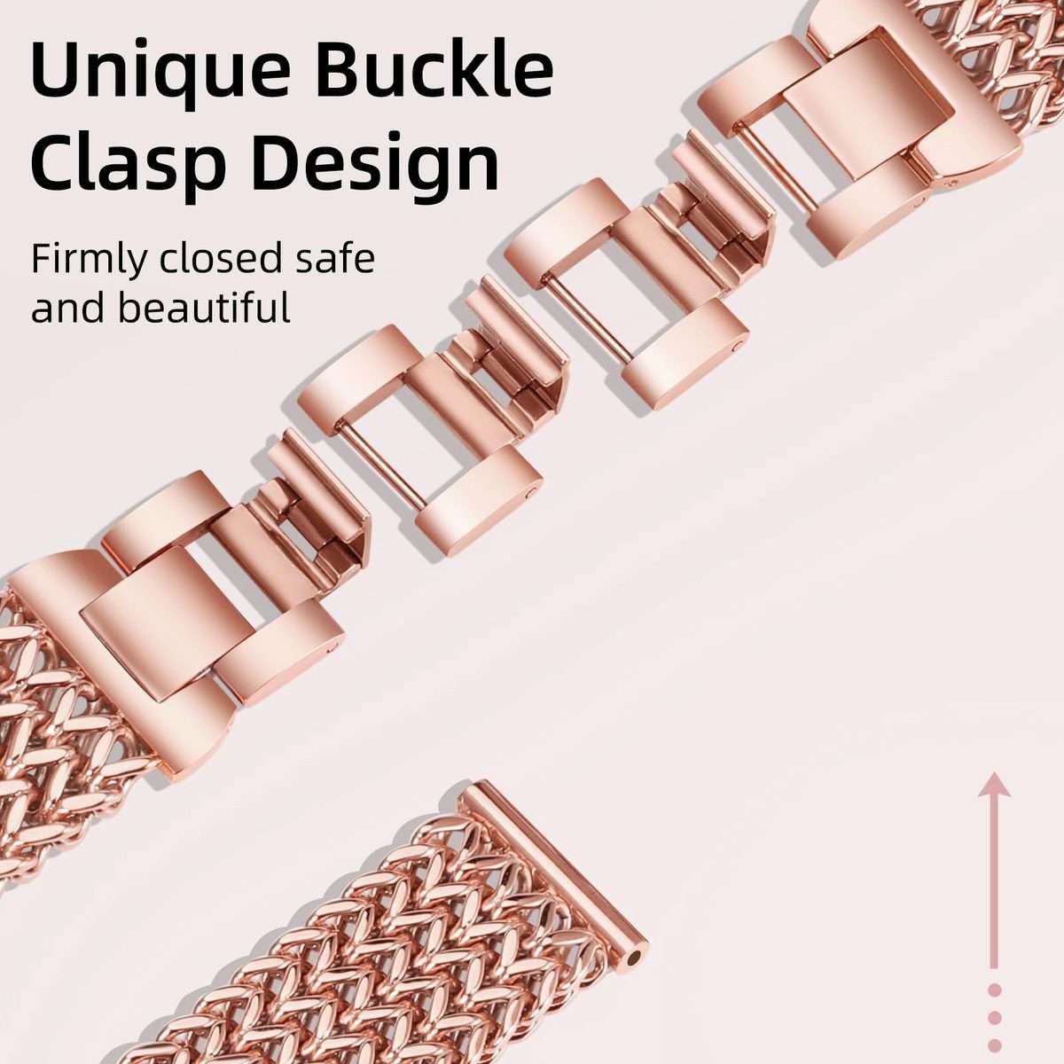 22mm xDfind Flat Head Herringbone Braided Stainless Steel Watch Band(Rose Pink)