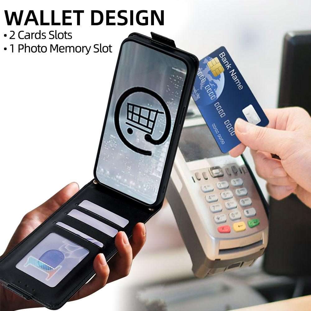 For iPhone 12 / 12 Pro Vertical Flip Cover Solid Color Vegan Leather Phone Case with C ... (Black)