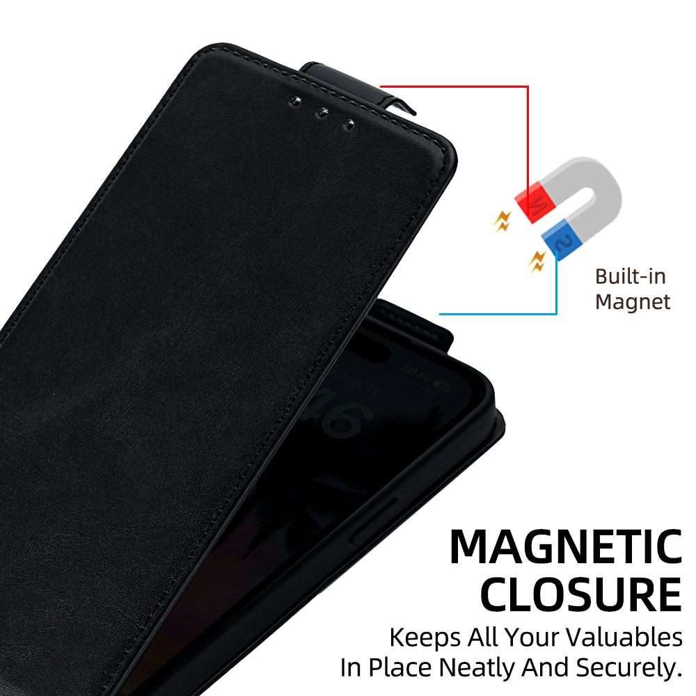 For iPhone 12 / 12 Pro Vertical Flip Cover Solid Color Vegan Leather Phone Case with C ... (Black)