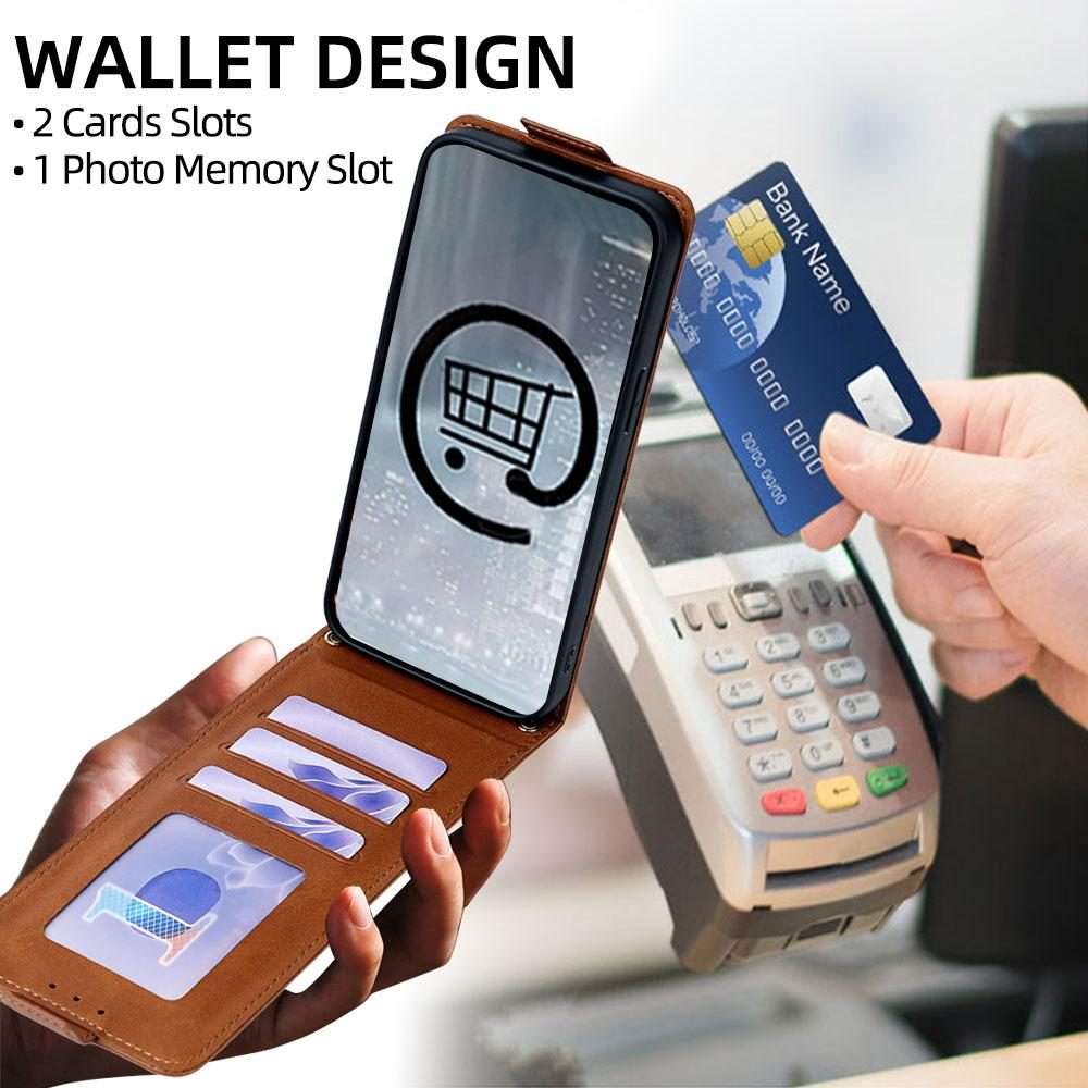 For iPhone 12 / 12 Pro Vertical Flip Cover Solid Color Vegan Leather Phone Case with C ... (Brown)