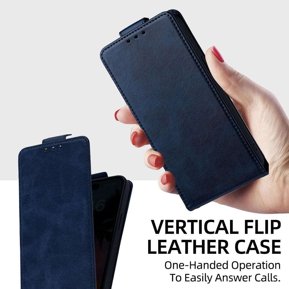 For iPhone 12 / 12 Pro Vertical Flip Cover Solid Color Vegan Leather Phone Case with Cr ... (Blue)