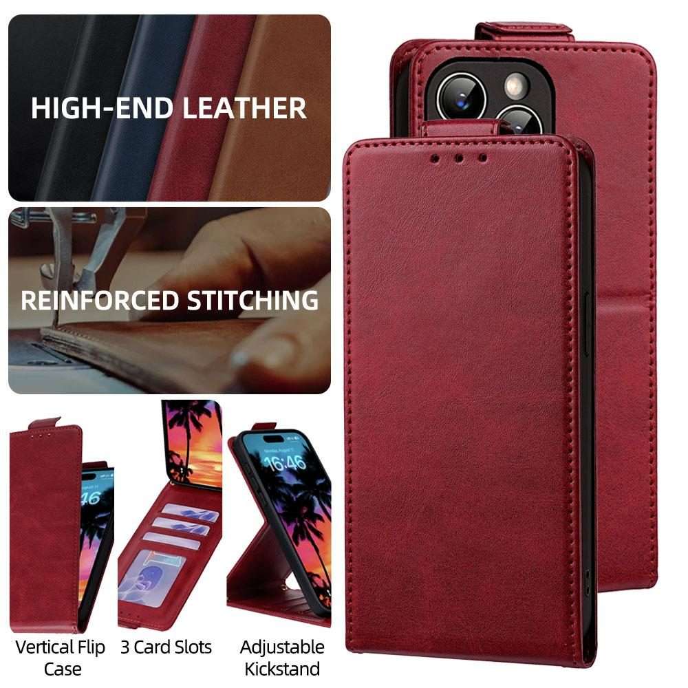 For iPhone 12 / 12 Pro Vertical Flip Cover Solid Color Vegan Leather Phone Case with Cro ... (Red)