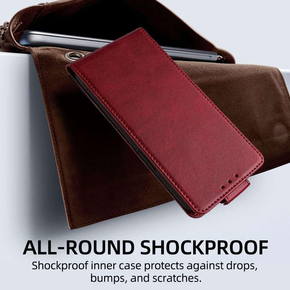 For iPhone 12 / 12 Pro Vertical Flip Cover Solid Color Vegan Leather Phone Case with Cro ... (Red)