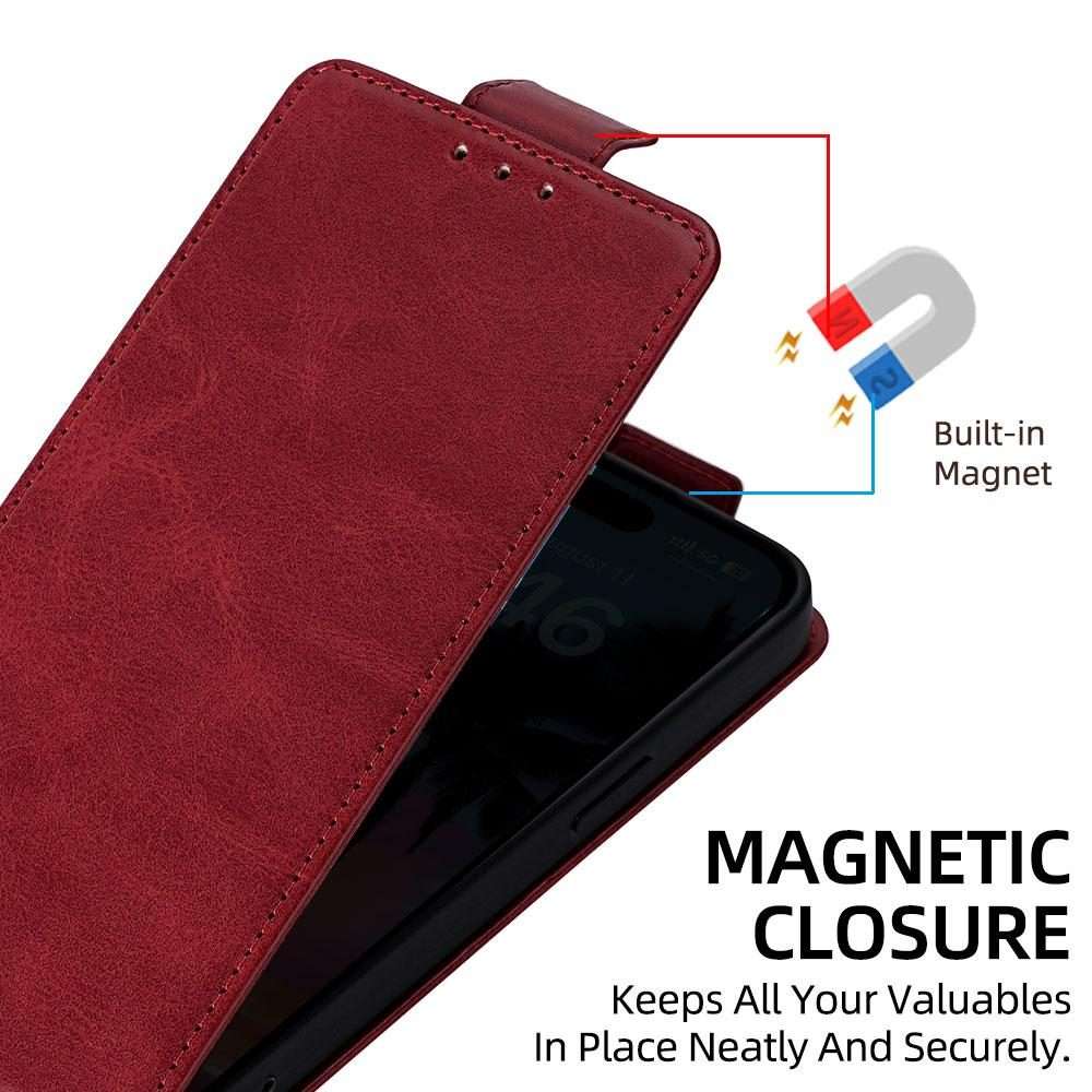 For iPhone 12 / 12 Pro Vertical Flip Cover Solid Color Vegan Leather Phone Case with Cro ... (Red)