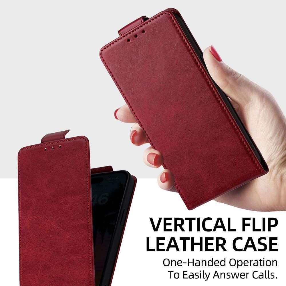 For iPhone 12 / 12 Pro Vertical Flip Cover Solid Color Vegan Leather Phone Case with Cro ... (Red)