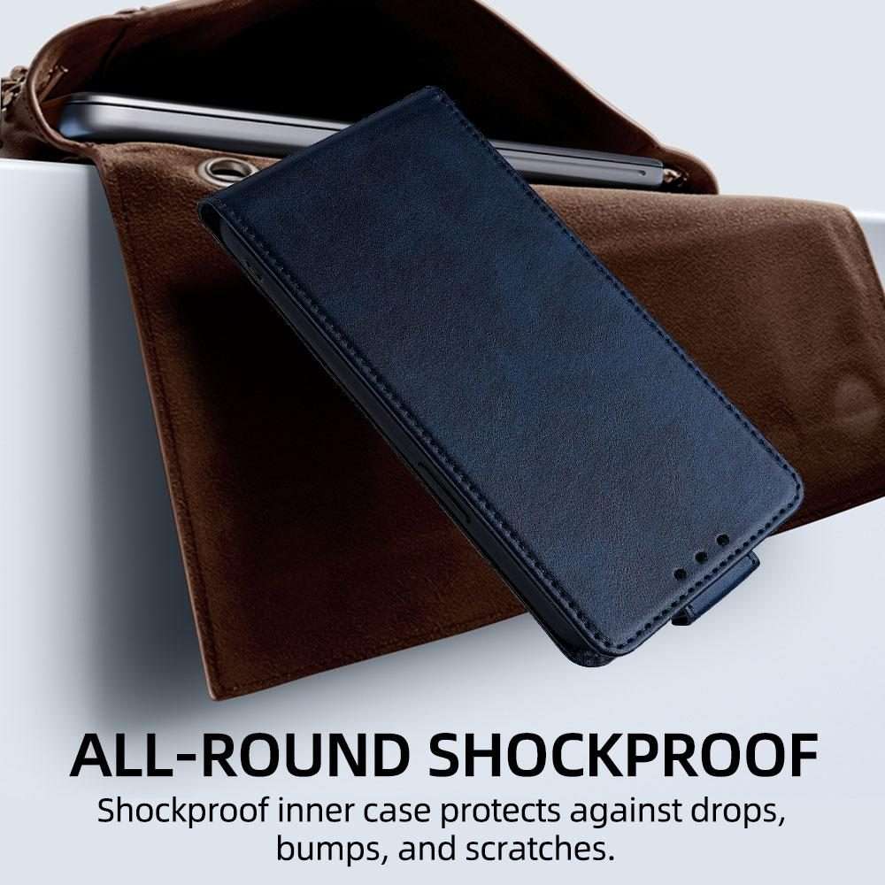 For iPhone 11 Pro Max Vertical Flip Cover Solid Color Vegan Leather Phone Case with Cro ... (Blue)