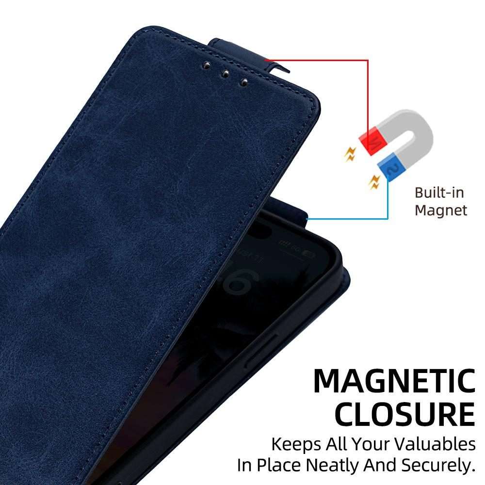 For iPhone 11 Pro Max Vertical Flip Cover Solid Color Vegan Leather Phone Case with Cro ... (Blue)