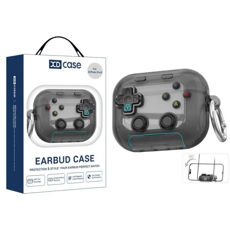 For AirPods Pro 3 XDcase Transparent Retro Game Console Design Earbuds Case with Holde ... (Black)