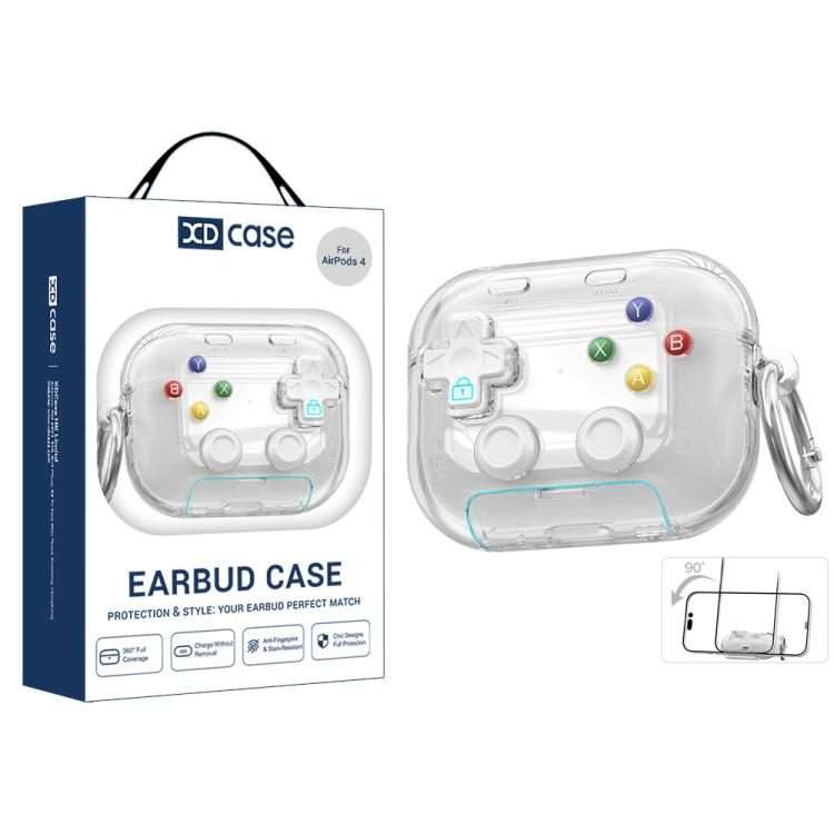 For AirPods 4 XDcase Transparent Retro Game Console Design Earbuds Case with Holder & ... (White)