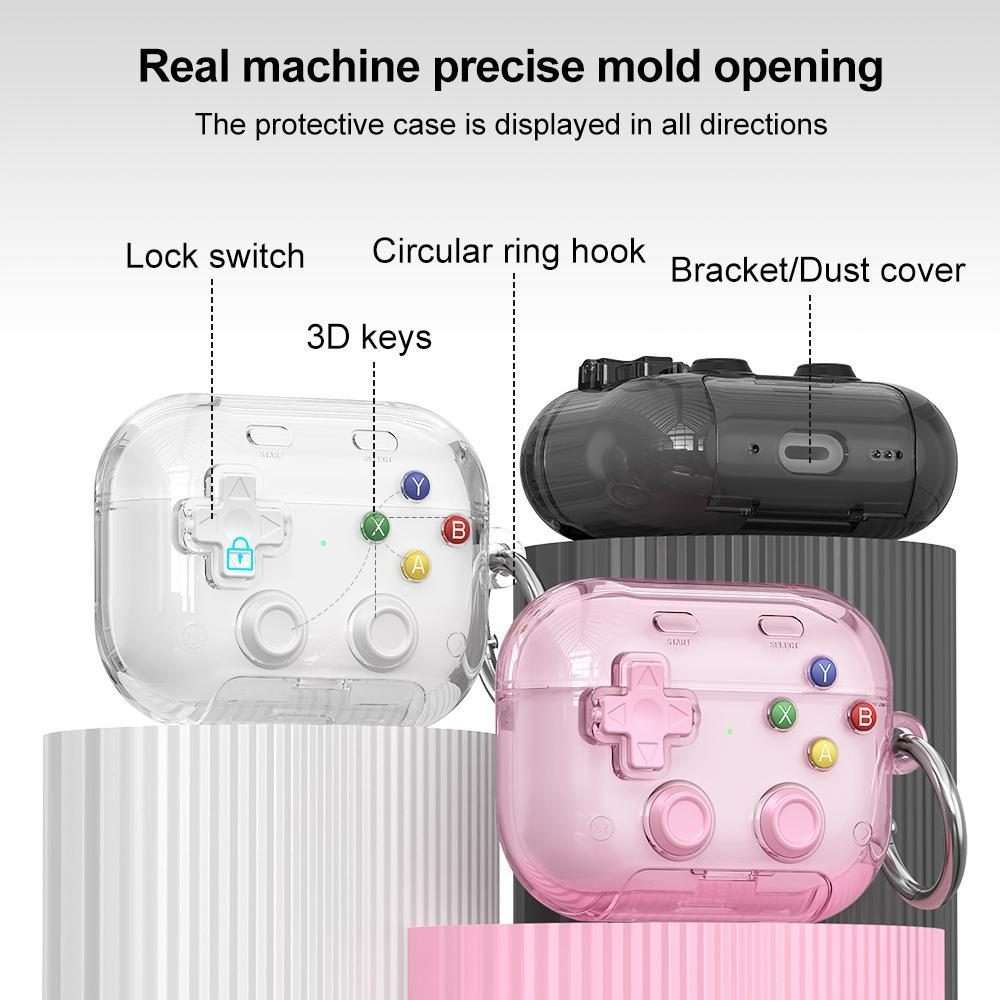 For AirPods 4 XDcase Transparent Retro Game Console Design Earbuds Case with Holder & ... (White)