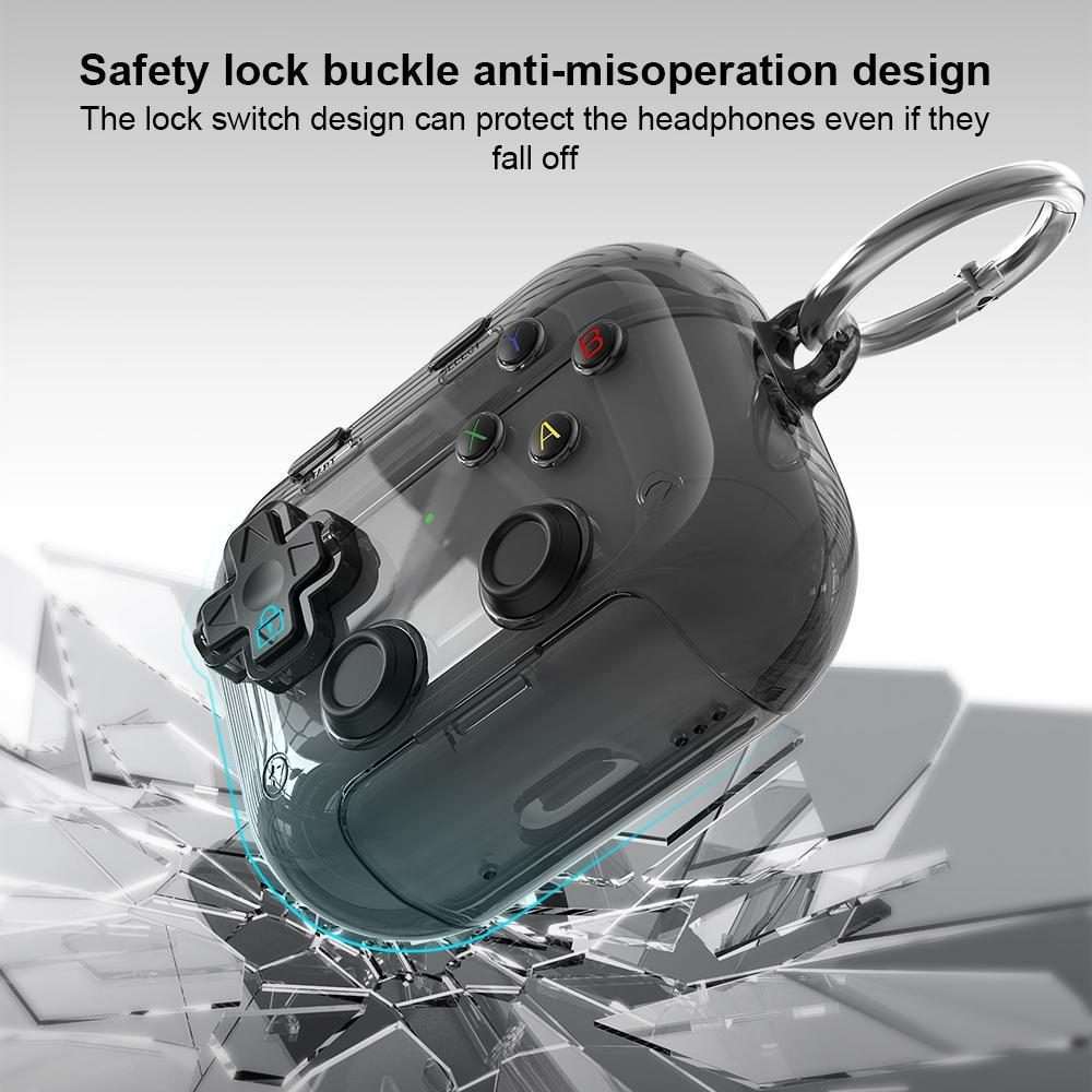 For AirPods 4 XDcase Transparent Retro Game Console Design Earbuds Case with Holder & ... (White)