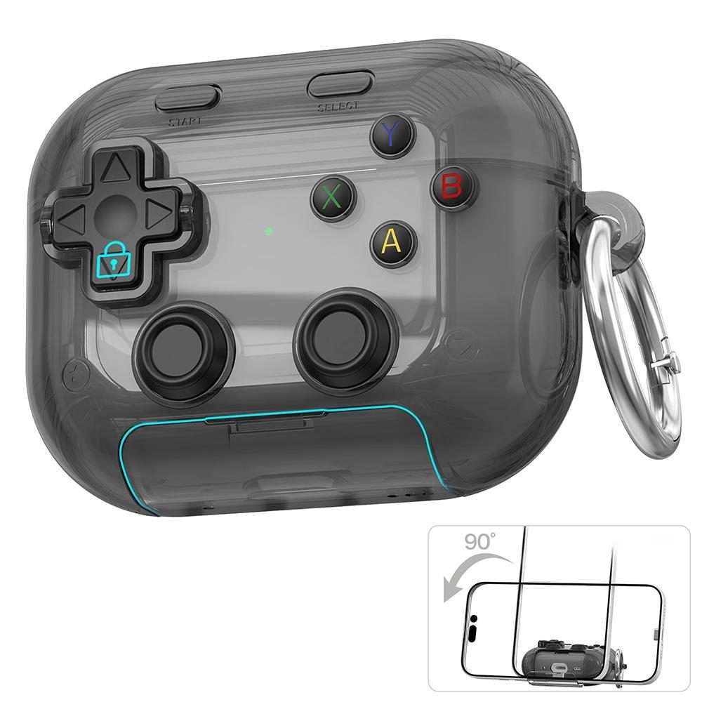 For AirPods 4 XDcase Transparent Retro Game Console Design Earbuds Case with Holder & ... (Black)