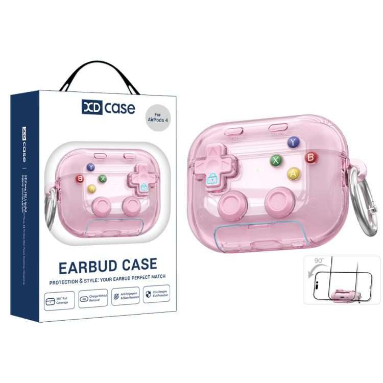For AirPods 4 XDcase Transparent Retro Game Console Design Earbuds Case with Holder & S ... (Pink)